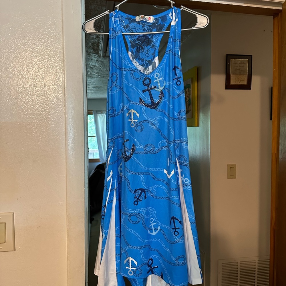 Blue and white dress